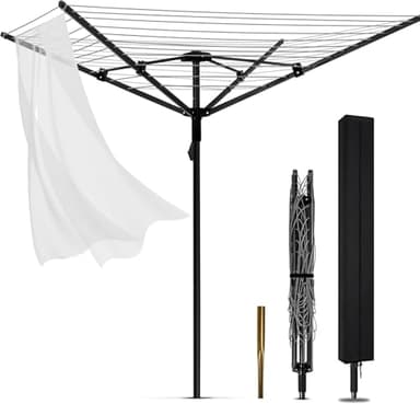 Heavy Duty Outdoor Umbrella Drying Rack, 12 Lines with 165 Feet Drying Space, Steel Frame & Adjustable Height, 4-arm Umbrella Clothesline for Laundry, Collapsible Clothes Drying Rack for Backyard