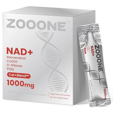 zooone NAD+ 1000mg Liquid Packets Supplement - Premium Nicotinamide Riboside & Resveratrol for Cellular Energy,Advanced NAD Booster for Men & Women (30 Pocket)
