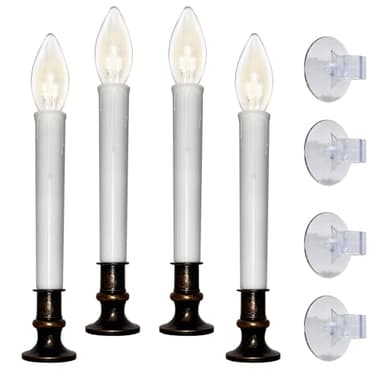 4 Pack Christmas Window Candles Battery Operated with Timer Suction Cup, Flameless LED Christmas Candles Lights with C26 3V Ultra-Bright LED Bulbs for Indoor Dining Table Mantels Xmas Decor