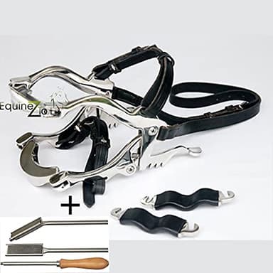 Equine Dental Kit Set – Full Mouth McPherson Speculum with Leather Straps, Horse Mouth Gag & Float Set – Stainless Steel Dental Tools for Horses, Veterinary Use, Equine Dentistry Instruments