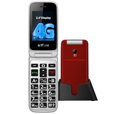 artfone G3 4G Flip Phone Unlocked for Seniors丨Large Buttons Dumb Phone with 2.4" LCD丨SOS Button丨Charging Dock丨Speed Dial丨Time Reporting丨1300mAh Battery丨Talk and Text Only丨FM Radio丨USB-C，T-Mobile - Red