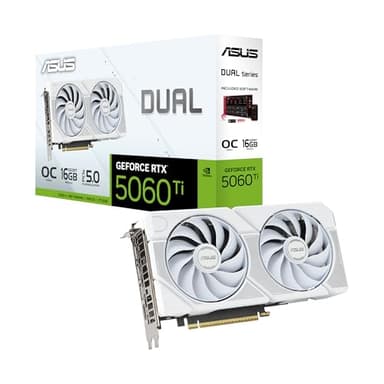 ASUS Dual GeForce RTX™ 5060 Ti 16GB GDDR7 White OC Edition (PCIe 5.0, 16GB GDDR7, DLSS 4, HDMI 2.1b, DisplayPort 2.1b, 2.5-Slot Design, Axial-tech Fan Design, 0dB Technology, and More)