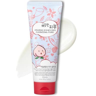 esfolio Hyaluronic Acid with Peach Cleansing Foam Face Wash – Moisturizing Facial Cleanser – Gently Removes Dirt, Oil & Impurities – Soft Creamy Foam with Hydrating Formula (5.29oz -150g)