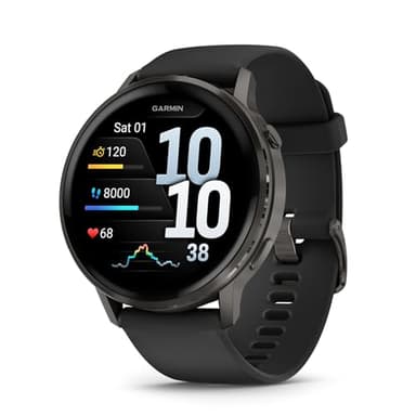 Garmin Venu® 4, 45mm, Advanced Health and Fitness GPS Smartwatch, Bright and Colorful Display, Built-in Flashlight, 12 Days of Battery Life, Slate with Black Silicone Band