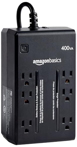 Amazon Basics UPS Battery Backup & Surge Protector, 400VA/255W, 6 Outlets, Uninterruptible Power Supply, Small Compact Size, Black