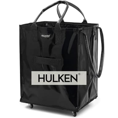 HULKEN - Large, Black - Reusable Grocery Bag On Wheels, Shopping Trolley, Rolling Tote, Zipper Closure, Lightweight, Carries Up to 66 lb & Fits 5 Grocery Bags, Folds Flat, Unbreakable Handles