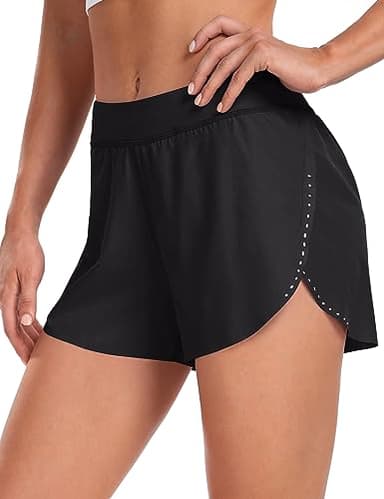 HeyNuts My Pace Running Shorts for Women, Mid Waisted Reflective Athletic Shorts Lined Workout Shorts 3" Black M(8/10)