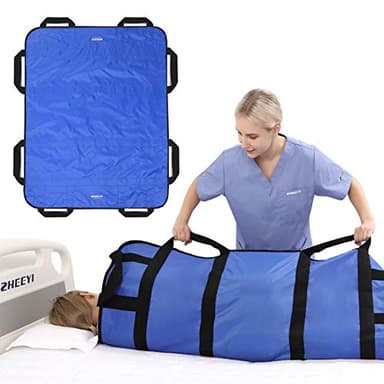 ZHEEYI Multipurpose 48" x 40" Positioning Bed Pad with Reinforced Handles - Reusable & Washable Transfer Sheet for Turning, Lifting & Repositioning - Double-Sided Nylon Fabric, Blue