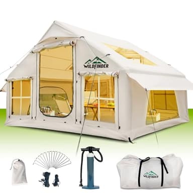 Inflatable Tent with Skylight, Quick Setup Blow Up Tents with Pump, Hot Tent with Stove Jack, Waterproof Oxford Inflatable House for Camping, Air Glamping Tents for Camping Adult 4-6 Person