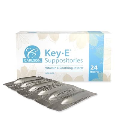 Carlson - Key-E Suppositories, 30 IU Vitamin E Suppository, Lubricates Dry Areas, Treatment for Women and Men, Vaginal & Rectal, 24 Count