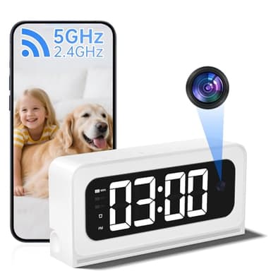 ILWUT Smart Clock Camera,5G&2.4G WiFi Security Camera Indoor,2K Cameras for Home Security,3 in 1 Nanny Cam with Alarm,Color Night Vision Human Motion Detection,Local SD Recording