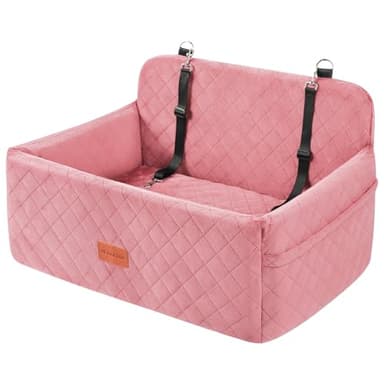 HEGGCOOE Dog Car Seat for Medium/Large Dogs, Pet Booster Seat for Under 55 lbs or 2 Small Dogs, Detachable & Washable Dog Car Bed for Backseat with 2 Safety Leashes (Pink)