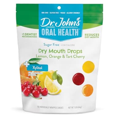 Dr. John's Candies Dry Mouth Drops Lemon, Orange, & Tart Cherry with Zero Sugar, Dye-Free, Plant Based, Keto Friendly, 100 Count, 1 LB Bag