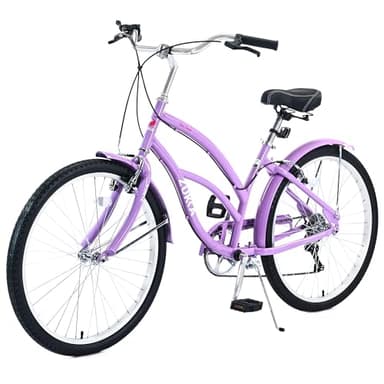 BALINGE 26 Inch Womens Cruiser Bike 7 Speed, 26 inch Bikes for Women,26 inch 7 Speed Bike,Easy Installation,Steel Frame Commuter Bike for Women Men Senior, Purple
