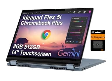 Lenovo IdeaPad Flex 5i Chromebook Plus 2-in-1 Laptop (14" FHD+ Touchscreen, Intel 6-Core i3-1315U, 8GB RAM, 512GB Storage(256GB+256GB IST SD)) Business, Home, Students, Webcam, Backlit KB, Chrome OS