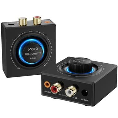YMOO 2.4GHz Wireless Audio Transmitter and Receiver for TV, 25ms Low Latency, 200Ft Long Range, Wireless Audio Adapter Kit with AUX RCA in/Out for Stereo/Soundbar/Speaker/Amplifier/PC