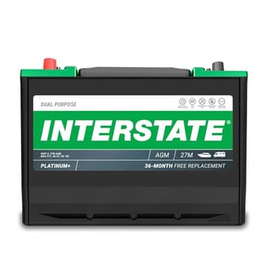 Interstate Batteries Marine/RV Battery 12V 85Ah 975MCA (Group Size 27M) Dual Purpose Power Pure Lead AGM RV & Marine Starting Replacement Battery (27M-AGM) Boats, RV's