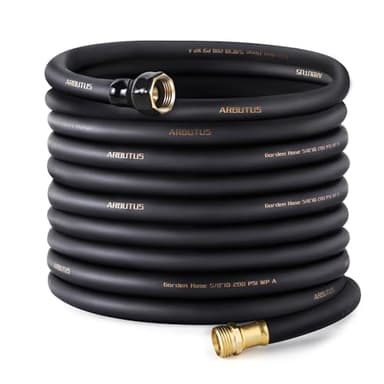 Garden Hose 5/8" x 100ft - Brass Rubber Heavy Duty Water Hose 600 PSI Burst Pressure, Durable Flexible Hose for Yard, Car Wash, Pets Black