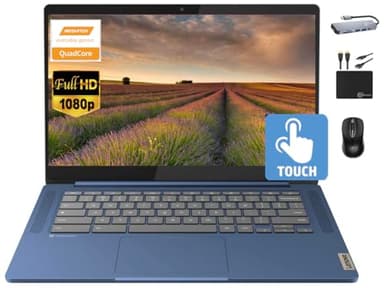 Lenovo Chromebook 14" Touchscreen Slim Laptop Business Student, 8-Core MediaTek Kompanio 520, 4GB RAM, 128GB Storage (64GB eMMC+64GB Card), WiFi 6, Long Battery, Chrome OS+MarxsolAccessory