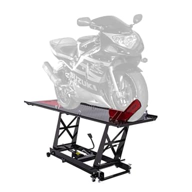 Black Widow Motorcycle Lift Table, Hydraulic, 1,000 lb, 32" H, Wheel Clamp, Drop-Out Panel