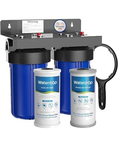 Waterdrop Whole House Water Filter System, Reduce Iron & Manganese, with Carbon and Sediment Filters, 5-Stage Filtration, Reduce Iron, Lead, Chlorine, Odor, 2-Stage WD-WHF21-FG, 1" Inlet/Outlet