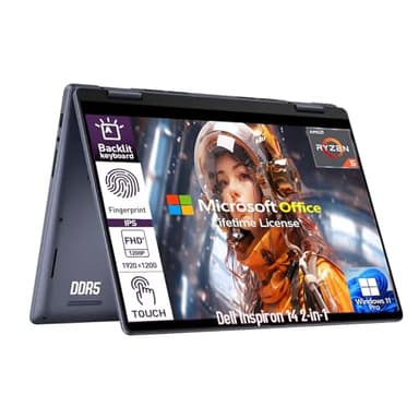 Dell Inspiron 14 2 in 1 Touchscreen Laptop, 14" FHD+ IPS Touch Screen Convertible, AMD Ryzen 5 (6-Core), 16GB DDR5 RAM 1TB SSD|Windows 11 Pro Lifetime Office|Backlit Keyboard|Fingerprint Reader|Blue