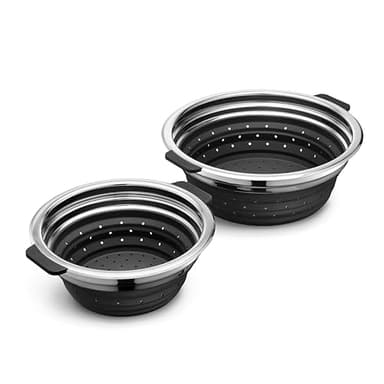 HexClad 2-Piece Steamer Basket Set for Steaming and Draining, Fits HexClad's 3 and 8Qt Pots, Dishwasher-Safe, Space-Saving Design, Heat-Safe to 425ºF, Non-Slip Handles, Silicone and Stainless Steel