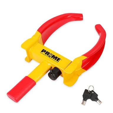 PR1ME Trailer Wheel Lock Clamp, Universal Wheel Clamp Lock, Adjustable Heavy-Duty Security Tires Anti-Theft Lock, for Trailers SUV Boats ATVs Motorcycles Golf Cart with 2 Keys (Yellow-red)
