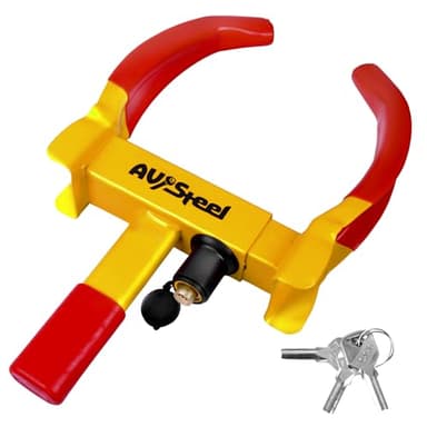 AV Steel Universal Wheel Lock Clamp Heavy Duty Trailer Wheel Lock, Adjustable Car Tire Anti Theft Lock for Trailer Tire Lock with 3 Keys for Car, ATV, SUV, RV, Motorcycle, Golf Cart, and Boat