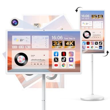 Kiyomo 32" Smart Portable TV on Wheels, UHD Touch Screen Rolling TV, 16GB RAM + 128GB Storage, Powerful Qualcomm Snapdragon CPU, Android 14 EDLA Certified, Supports Google Play with 10000+ Apps