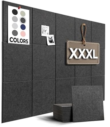 WALLHERO Cork Boards for Office, Dart Board Wall Protector, 59"x36" | 15 Pack | Black Bulletin Board, Cork Board, Cork Board Squares, Homasote Board, Bulletin Board Tiles (Gray Black)