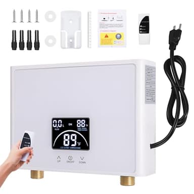 ZOOTEALY Mini Tankless Water Heater Electric 3KW 110V: Point of Use Hot Water Heater Under Sink on Demand with Digital Display and Remote Control, Multiple Safety Protection for RV Kitchen Bathroom