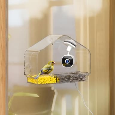 Richbird Smart Window Bird Feeder Camera with AI, Modern Design for Panoramic Views, 2K HD Live Feed, USB Powered & Secure Suction Mount - The Ultimate Tech Gift (Clear)