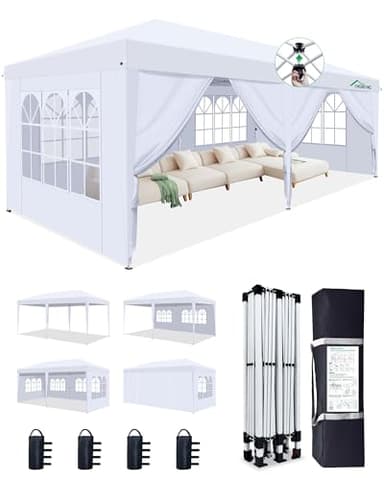 Acepic 10x20 Pop Up Canopy Tent with 6 Removable Sidewalls, One-Push Center Lock Design, Commercial Grade Waterproof Party Gazebo, UV Protection Outdoor Event Shelter with Church Windows, White