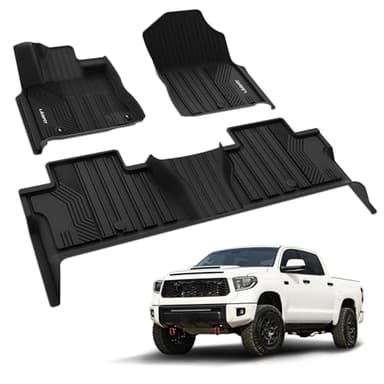 LASFIT Floor Mats for Toyota Tundra 2014-2021 CrewMax Cab, All Weather Custom Fit Floor Liner for Tundra SR5/TRD/Limited TPE Mats Front&Rear 2 Row Car Mats, Black