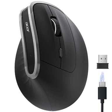 acer Ergonomic Mouse Wireless, Vertical Computer Mouse for Office, Ergo Mice Rechargeable for Medium to Large Sized Hands, 2.4GHz USB Receiver, 800/1200/1600 DPI, 6 Buttons for Laptop, PC and Desktop