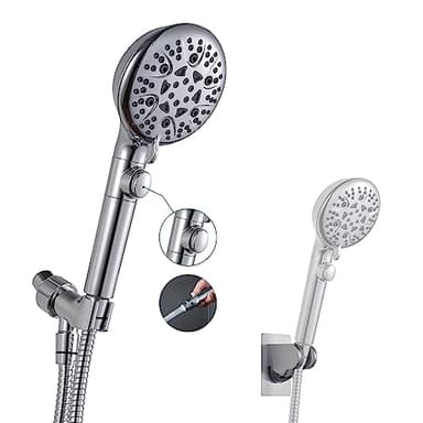 GwernKB Handheld Shower Head with On Off Switch 8-Mode High Pressure Showerhead with 79 Inches Extra-long Stainless Steel Hose and Bracket PLUS Extra Low-Reach Adhesive Wall Mount for Kids,Silver…