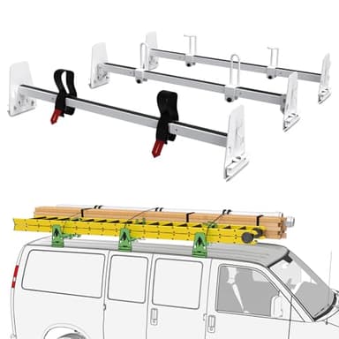 StarONE Universal Van Roof Rack Ladder Rack 3 Bar Adjustable Rain Gutter Mount Rack Fit for Chevy Chevrolet Express 1500 2500 3500, Ford E150 250 350 GMC Savana