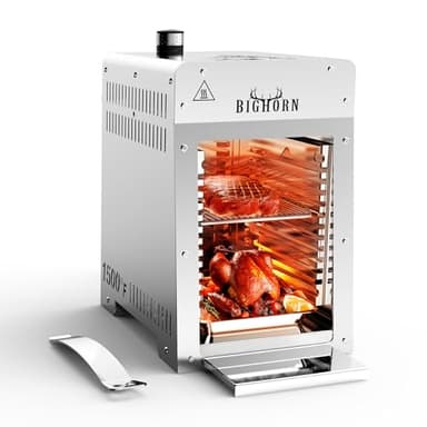 BIG HORN OUTDOORS Portable Infrared Broiler Propane Gas Grill, 1500 Degree Stainless Steel Tabletop Quick Cooking Steak Grill for Meat, Seafood, Veggies