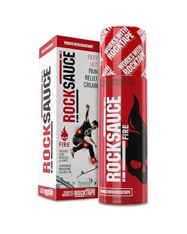 RockSauce Fire, 3 oz Roll-On - Easy to use Pain Relief Cream - Capsaicin & Menthol Formula Relieves Muscle & Joint Pain - Works w/ RockTape - No-Mess Applicator - Dye-Free, Won't Stain Clothes