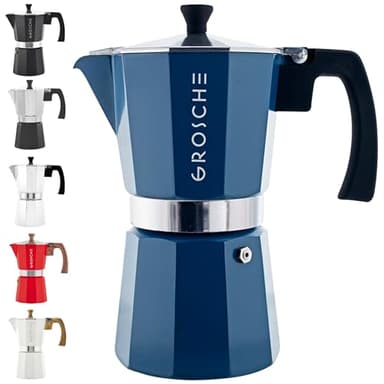 GROSCHE Milano Stovetop Espresso Maker Moka Pot 9 Espresso Cup, 15.2 oz, Blue. Stove top Coffee Maker Moka Italian Espresso greca Coffee Maker Brewer Percolator