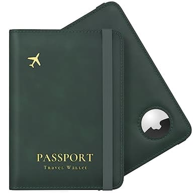 Stouchi Airtag Passport Holder – Track Your Passport, RFID Blocking Travel Wallet for Men, Slim All-in-One Organizer for Secure International Travel (Green)