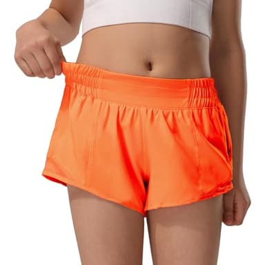 HXUNJW Girls Athletic Shorts Lightweight Running Shorts for Teen Girls Kids Liner with Zip Pocket and Elastic(04-Orange/L)