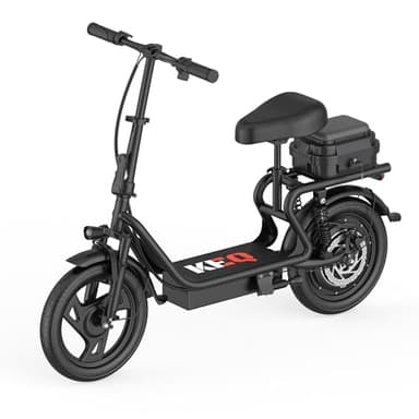 KEQ Electric Scooter Adults with Seat, 48V 22.5AH Foldable Escooter 14" Tires 500W Motor 22MPH 35Miles Long Range and Disc Brake 350lbs Max Load Dual Shock Suspension Wide Deck Rear Box