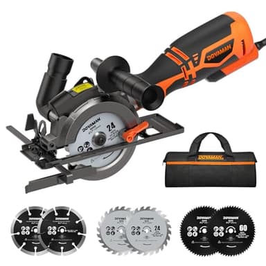DOVAMAN Circular Saw, 5.8A 4-1/2" Circular Saw w/Laser, Metal Auxiliary Handle, 6 Blades (4½", 4¾"), Cutting Depth 1-11/16" (90°), 1-3/8" (45°), Ideal for Wood, Soft Metal, Plastic, Tile - MCS01A