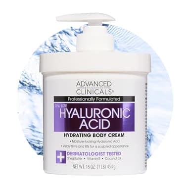 Advanced Clinicals Hyaluronic Acid Moisturizer Body Cream W/Vitamin E | Hydrating Cream & Body Lotion For Women & Men To Help Improve Look of Wrinkles, Dry Skin, Crepey Looking Skin, 16 Ounce