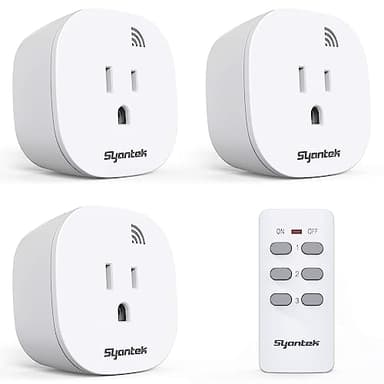 Syantek Remote Control Outlet Wireless Light Switch for Household Appliances, Expandable Remote Light Switch Kit, Up to 100 ft Range, FCC Certified, ETL Listed, White (3 Outlets + 1 Remotes)