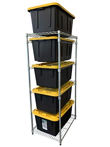 Bin Storage Rack with 5-Pack 27 Gallon Storage Totes – Holiday Decoration Organization, Declutter, NSF Certified, Zinc Plated, Heavy Duty Metal for Garage or Workspace, Steel, 31″ x 23″ x 72″
