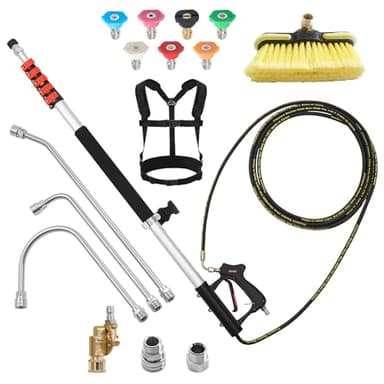 VEVOR 25 FT Pressure Washer Telescoping Wand, with Power Washer Extension Wands & High Pressure Hose, Brush Head, 7 Nozzles, Hose Adapter, Upgrade Support Belt, Storage Bag, 4000 PSI for High Cleaning