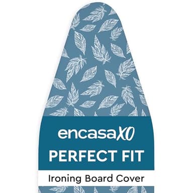 Encasa XO Ironing Board Cover and Pad 54"x18" - Thick 3mm Felt Padding, Drawstring Tightening & Lock, Easy Fit, Scorch & Stain Resistant, Fits X-Large Ironing Board - Big Leaves Blue